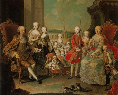 Maria Teresa d’Asburgo con i figli in un dipinto di Martin van Meytens (1695-1770).